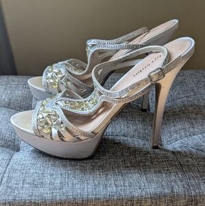 Silver High Heels with Crystal Accents